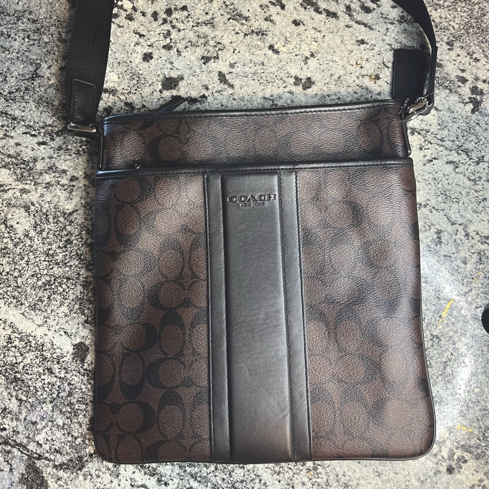 Brown and Black Leather Coach Crossbody Bag